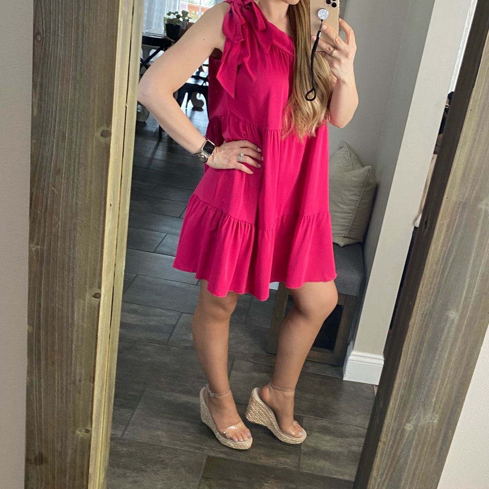 Magenta one shoulder, three tier Dress NWT